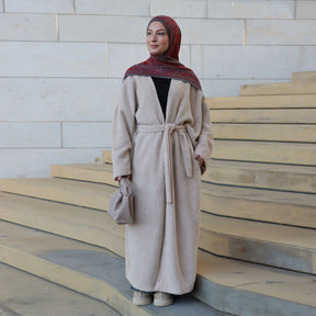 LR1125  Thick Winter Abaya Cardigan with Belt