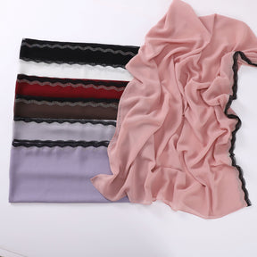 W-0071 plain chiffon lace edge hijab scarf