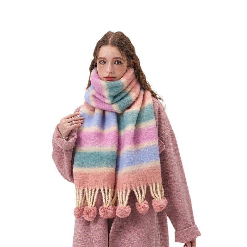 2023-08-14 Color stripe plush ball winter scarf