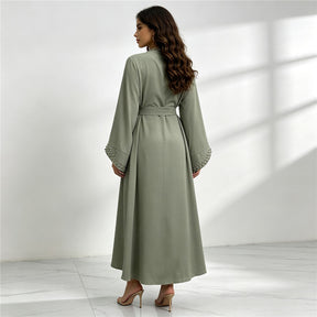 1838 vestido tipo cárdigan abaya musulmán con cuentas de uñas liso