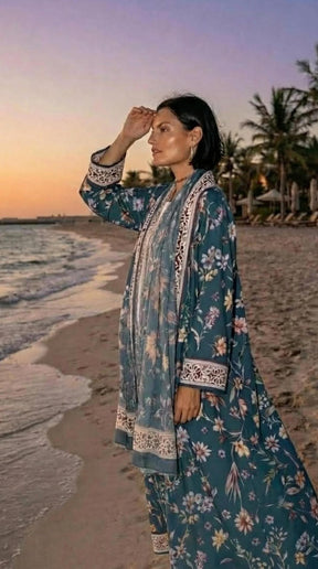 SHCP  Printed floral cardigan + hijab 2-piece set
