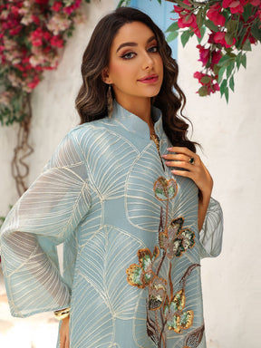 AB485  Mesh Embroidered Maxi Dress Ethnic Women's Clothing