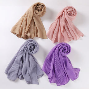 W-0008 plain pleated TR cotton linen hijab scarf