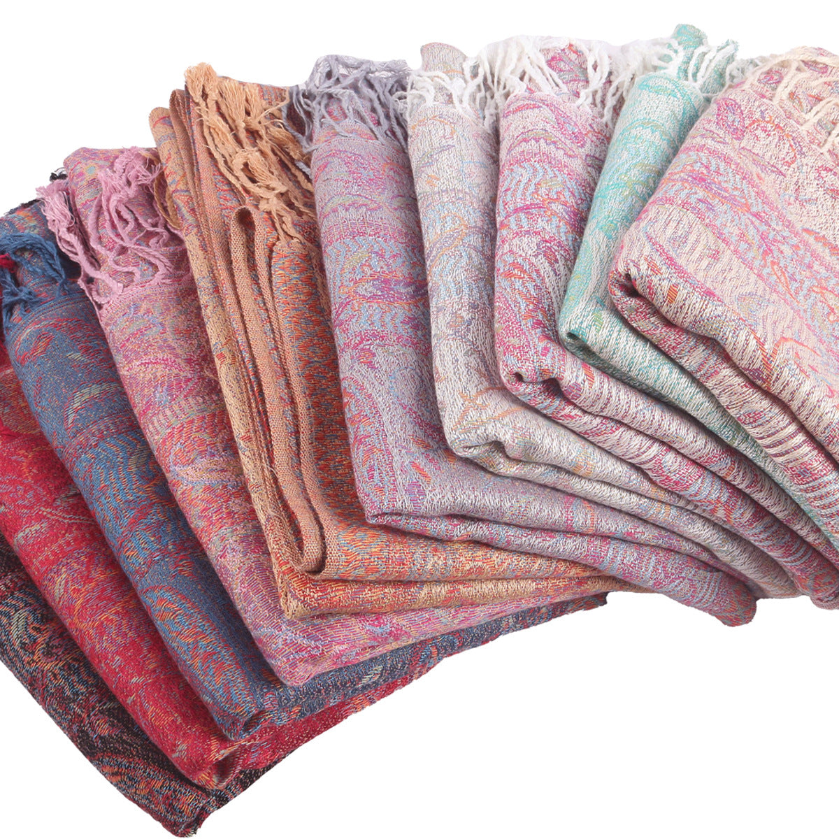WJ046  Paisley Faux Cashmere Tassel Layering Scarf