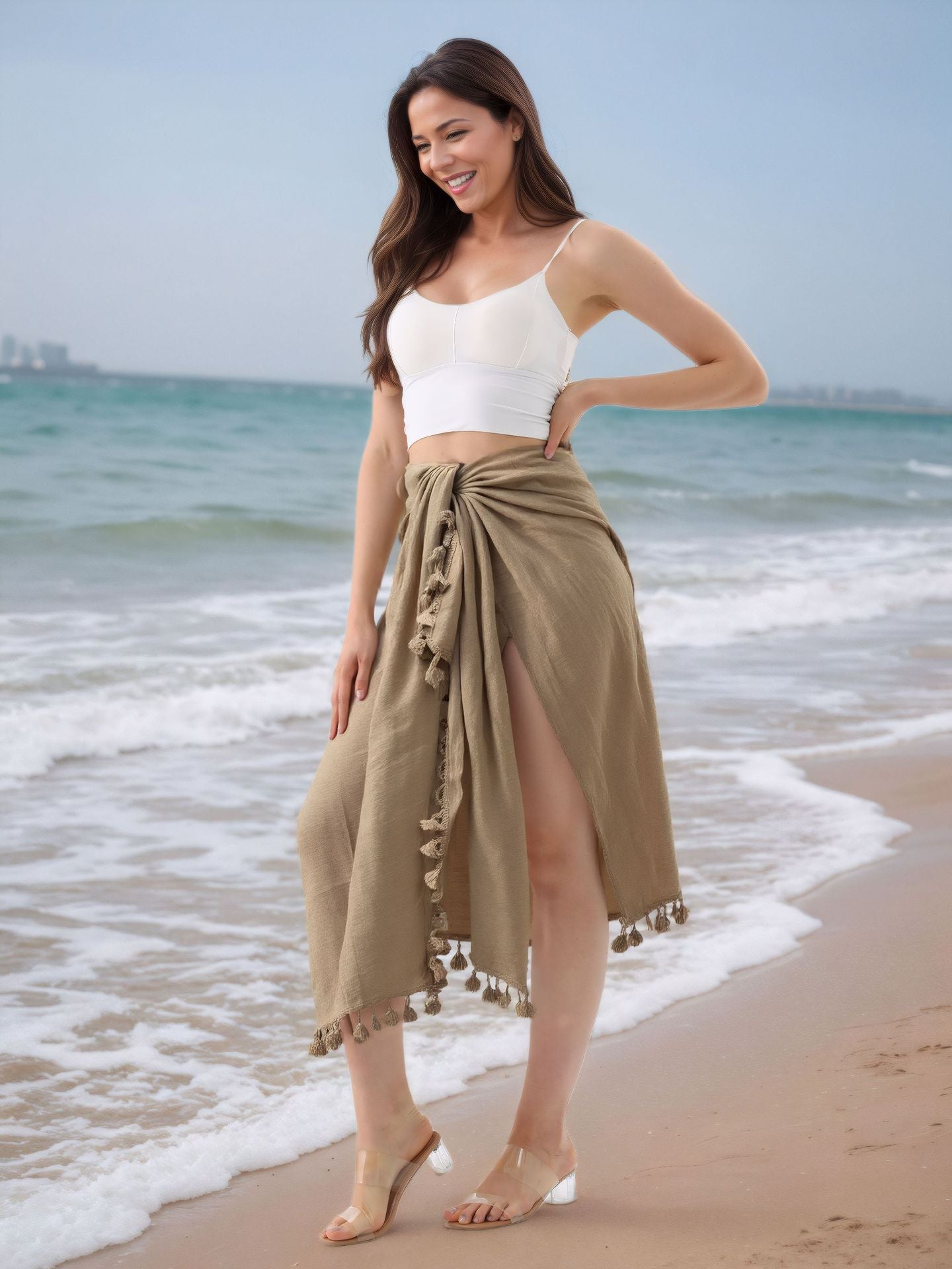 SL31  Half-length tassel shawl sun protection wrap skirt