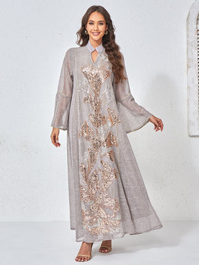 MT557  Stand Collar Sequin Beaded Embroidered Luxury Dress