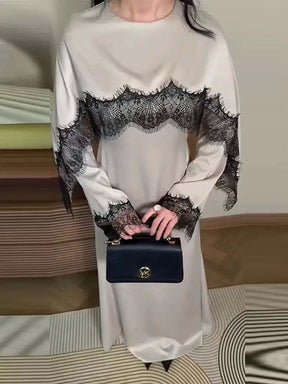 LR1323  Viscose Lace Panel Dress with Shawl