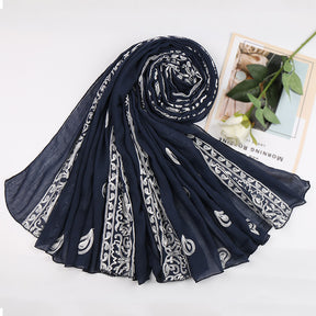 VS171 cashew embroidery cotton linen hijab scarf