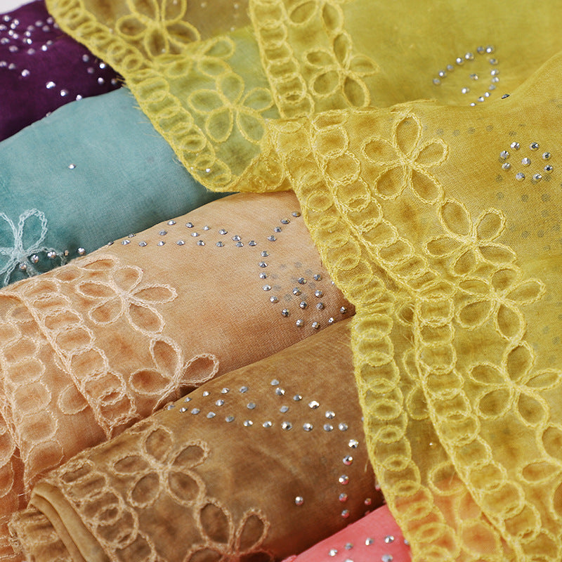 MSL231  Plain Polyester Embroidered Rhinestone Hijab