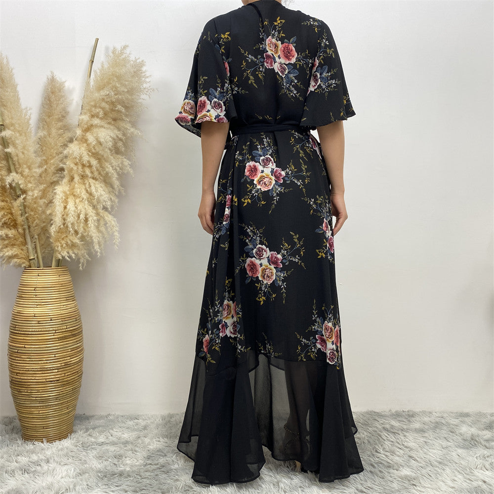 5099 Large size printed chiffon abaya dress