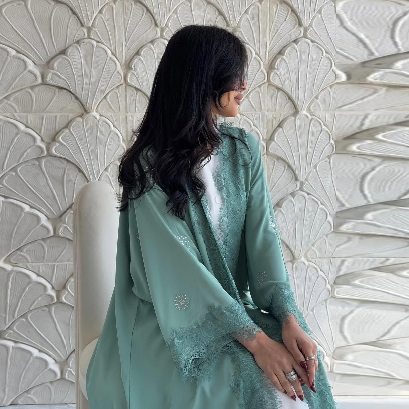 MQ214  Lace Patchwork Fashion Abaya Trendy Dress