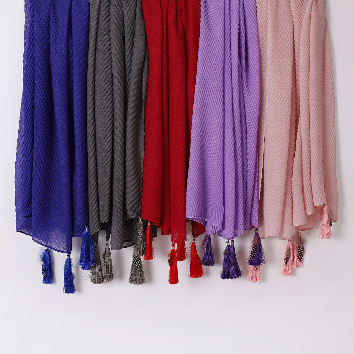 W-0112 plain TR tassel hijab scarf