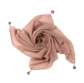 W-0066 90*90 plain pearl chiffon Flower tassel kerchief hijab scarf