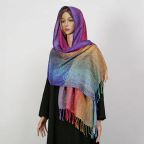 YF0438  Colorful Jacquard Soft Polyester Tassel Long Scarf