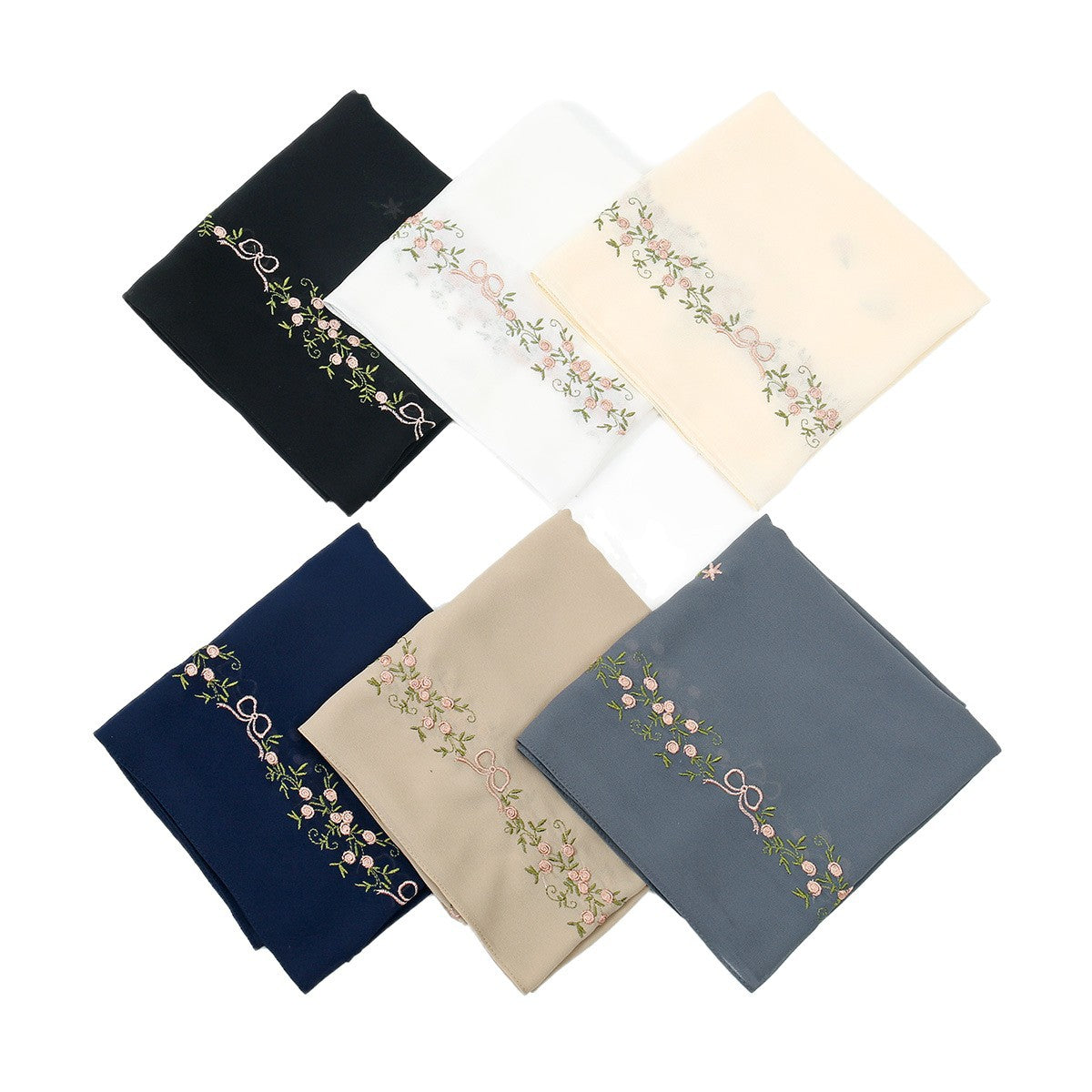 VE122  High-Quality Plain Elastic Chiffon Hijab with Embroidery