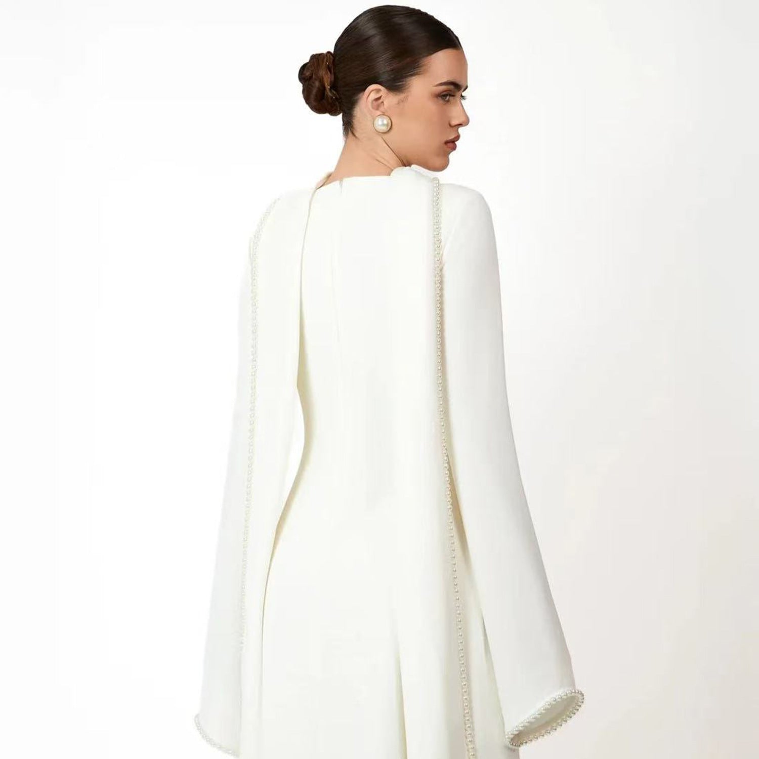 LR1167  Plain Scuba Beaded Shawl + Long Sleeve Dress Set