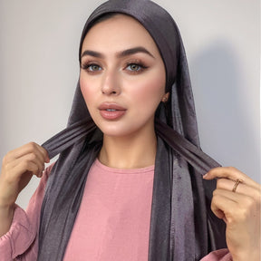 Plain Glossy Crinkle Polyester Jersey Hijab - Model View 5