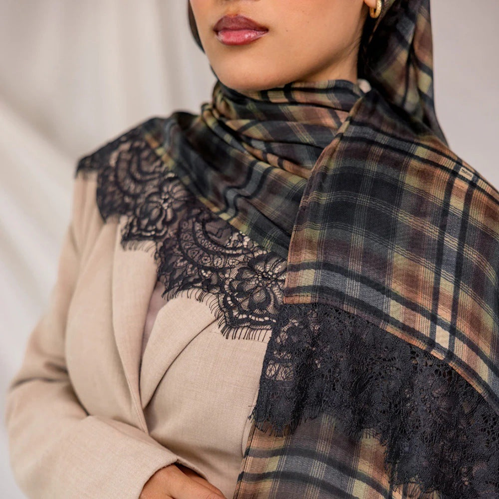 GZFJ  L-shaped lace trim printed modal double stitch hijab
