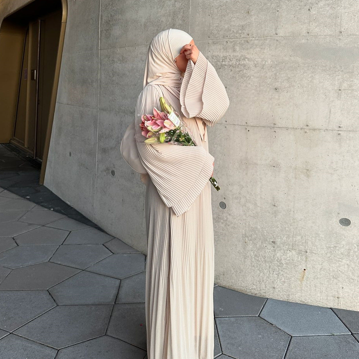 MQ155  Fashion Polyester Pleated Premium Crinkled Dress - Hijab Not Included