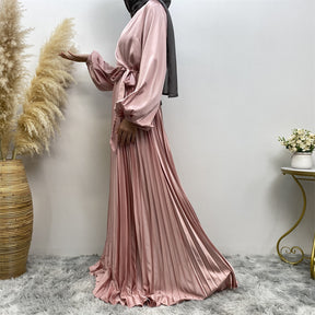 6377 plain pleated muslim abaya dress