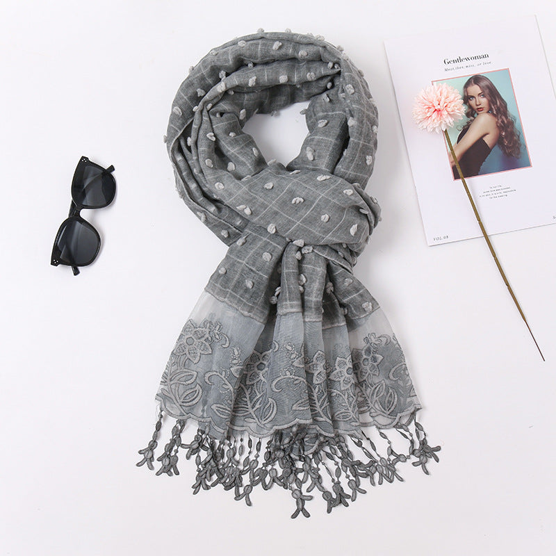 VS237 plain Splicing lace tie-dye fur ball hijab tassel scarf