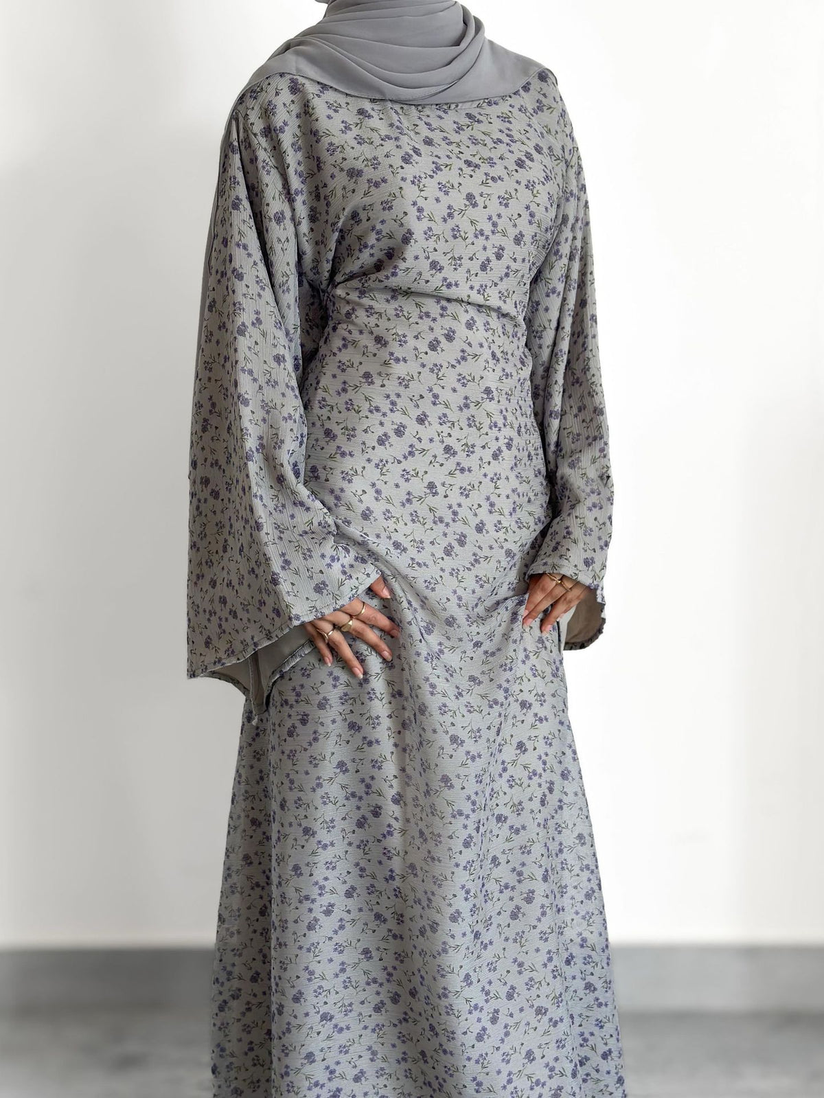 LR1324  Floral Print Plus Size Polyester Long Sleeve Dress - No Hijab