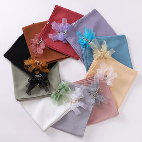 W-0021 90*90 plain pearl chiffon bowknot kerchief hijab scarf