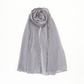 WJA46 plain pearl chiffon embroidery edge hijab scarf