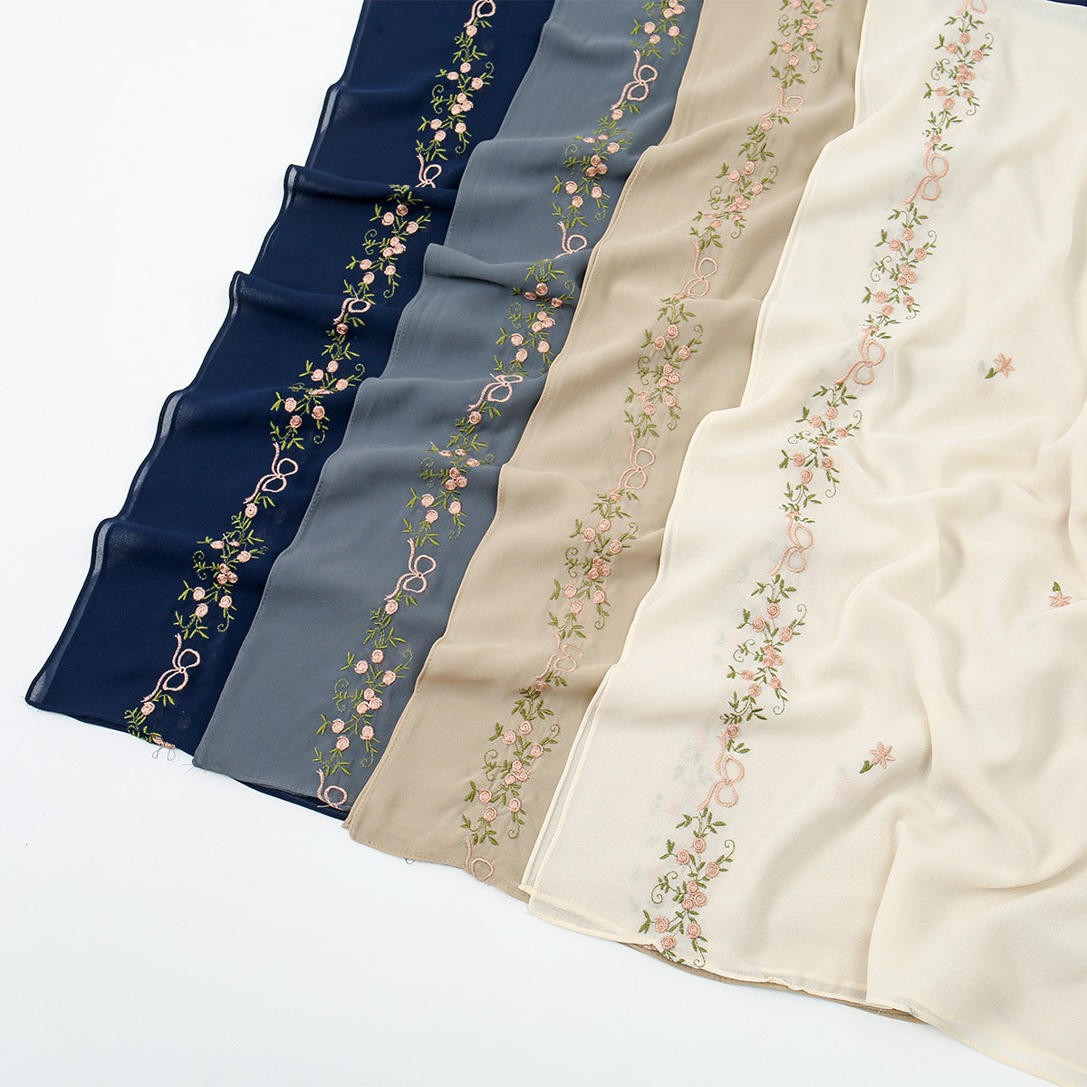 VE122  High-Quality Plain Elastic Chiffon Hijab with Embroidery