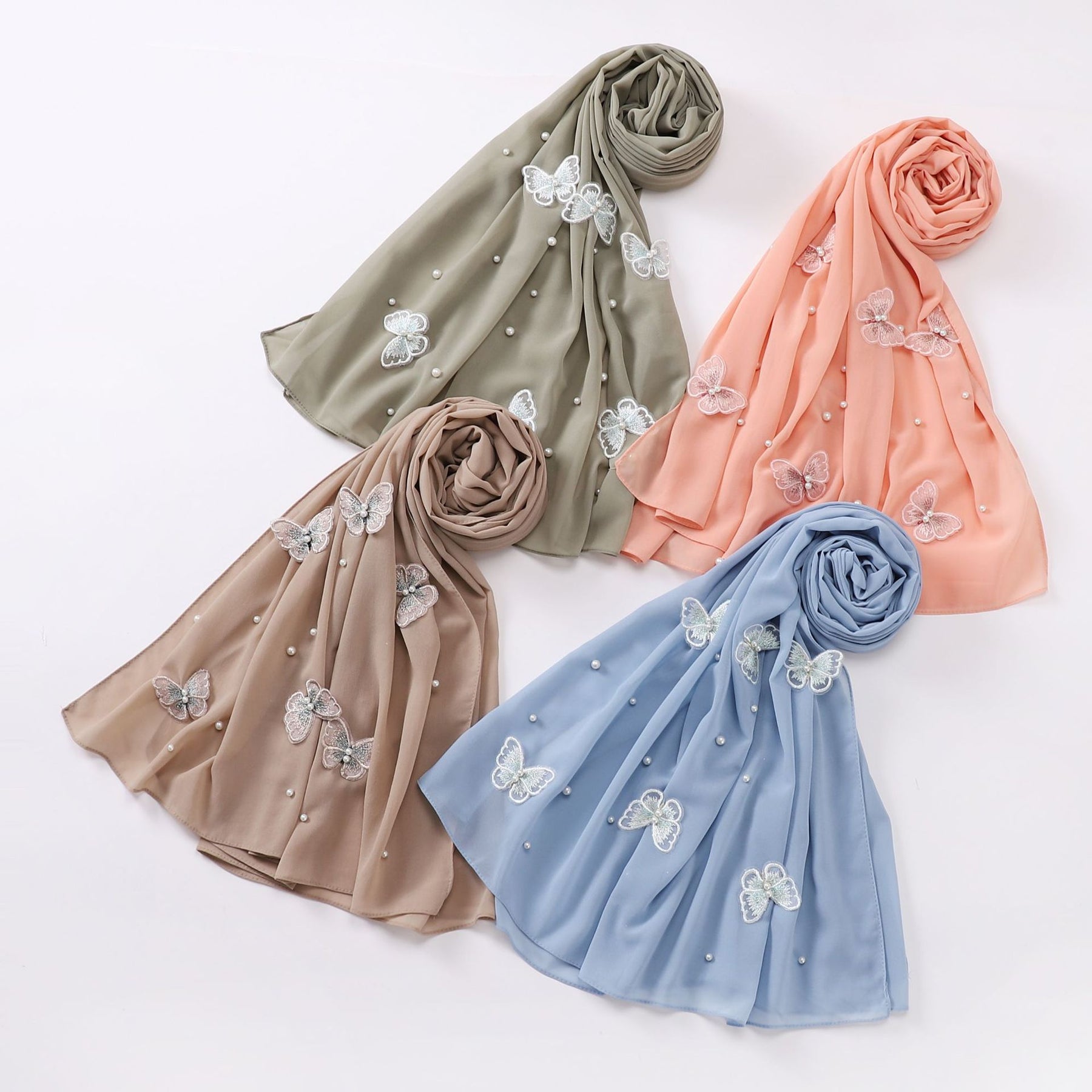 w-0056 plain pearl chiffon pearl Butterfly hijab scarf