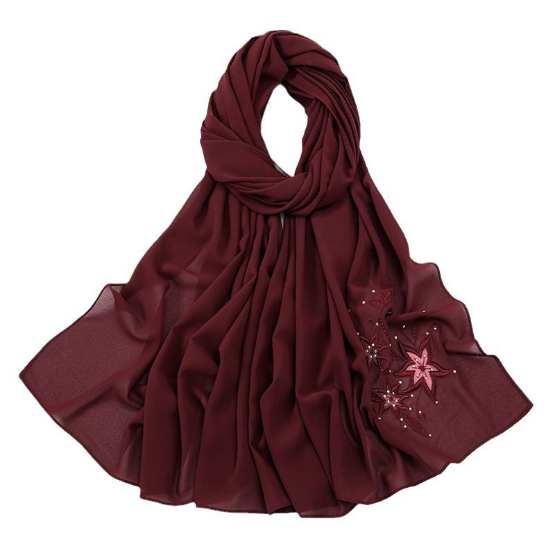 YW276 premium Embroidery hot rhinestone chiffon hijab scarf