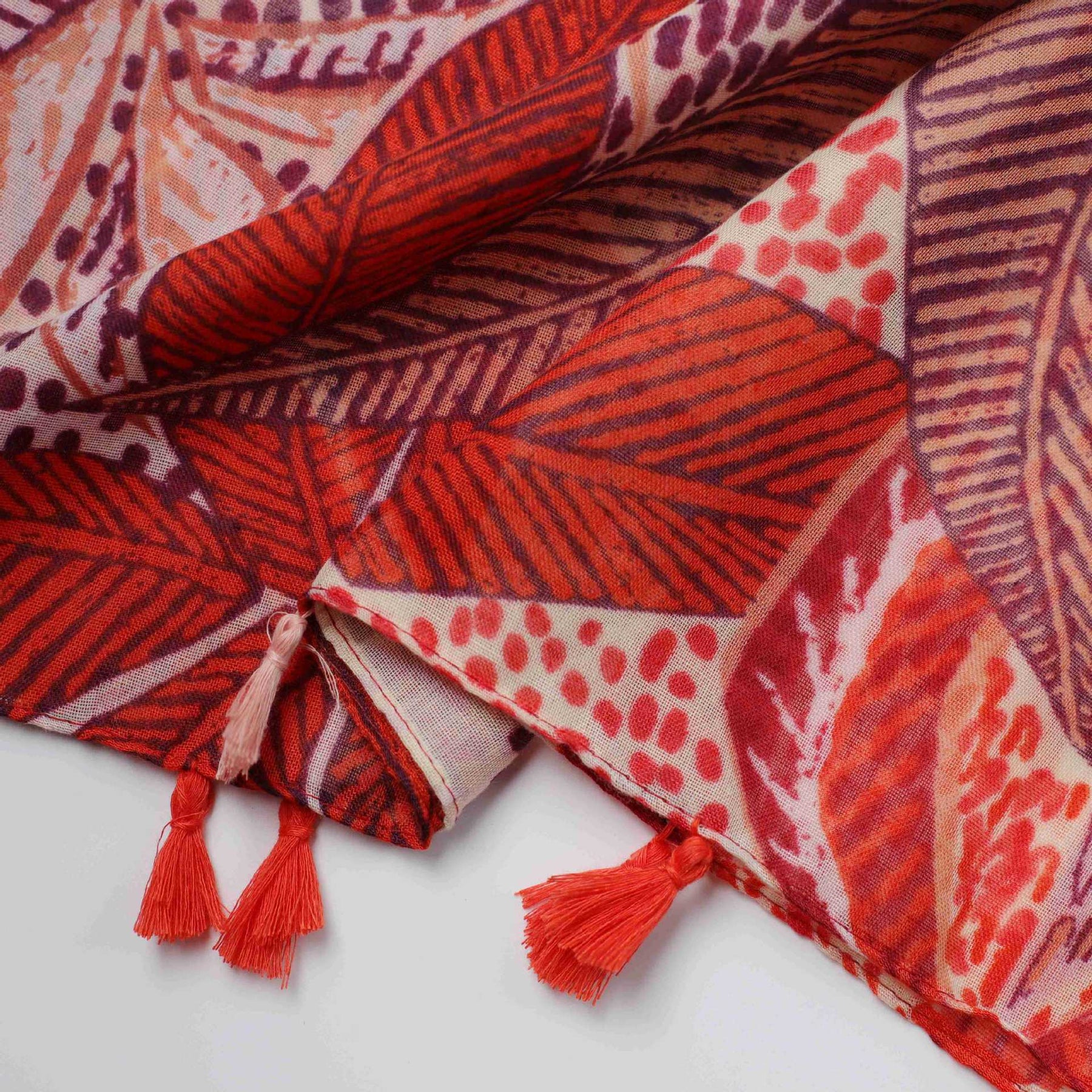 JY240621   Red palm leaf print scarf