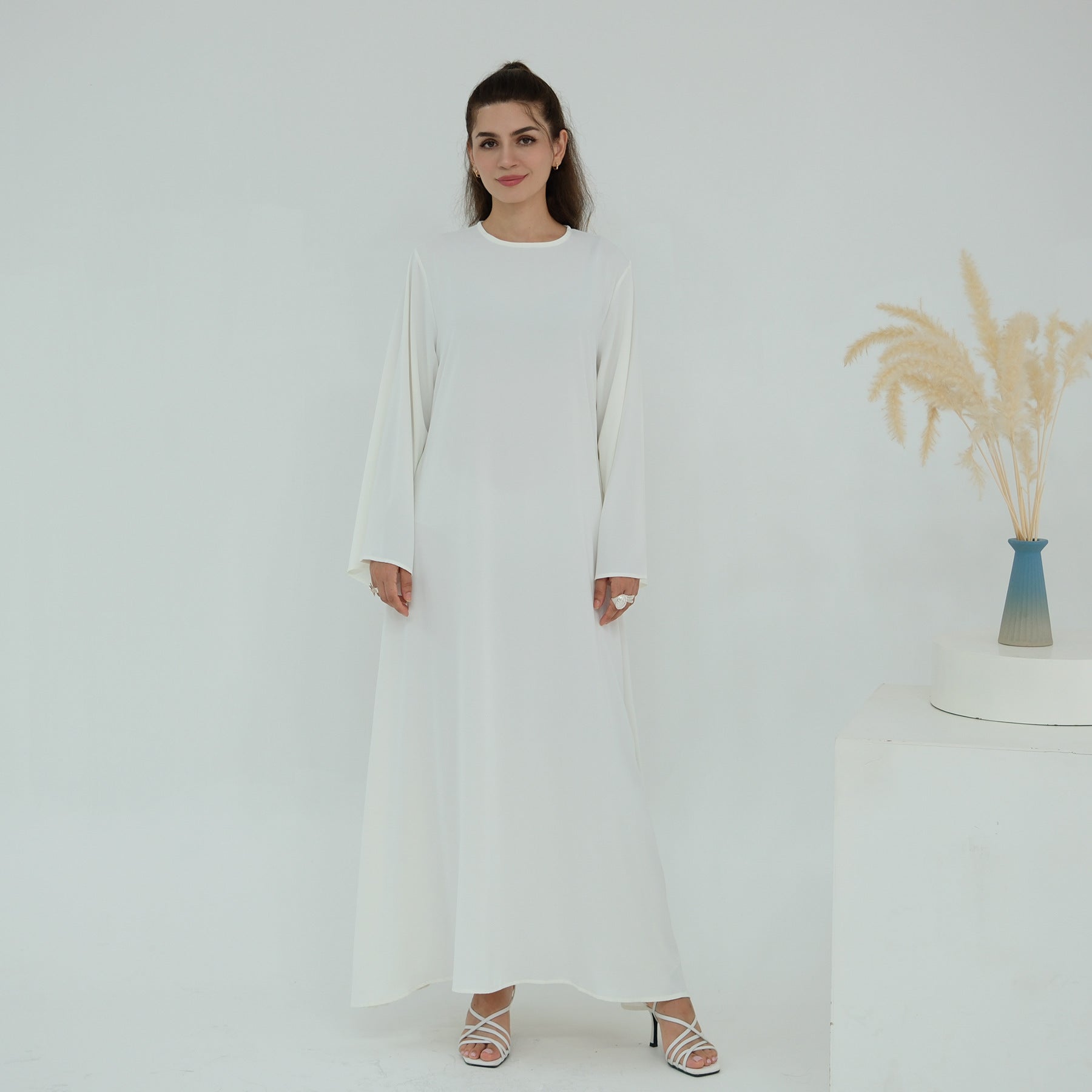 LR1046  Plain Tie-Waist Nida Dress
