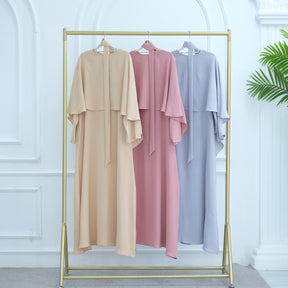 LR1001  Fitted Polyester Abaya & Cape Two-Piece Set