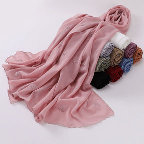 W-0116 premium plain chiffon embroidery edge hijab scarf