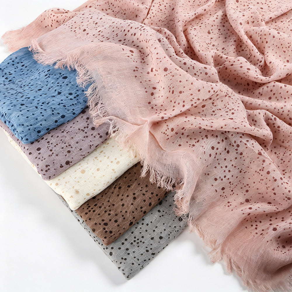 WJ197  Plain Polka Dot Polyester Crinkle Hijab with Short Fringe