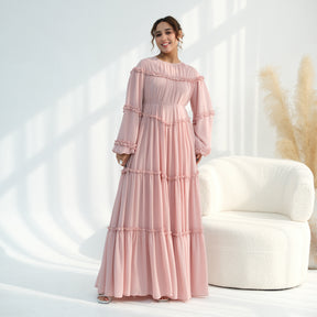 LR1161  Long Sleeve Tiered Ruffle Double Layer Dress