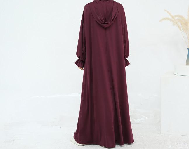 LR958  Plain Polyester Plus Size Long Sleeve Hooded Casual Dress