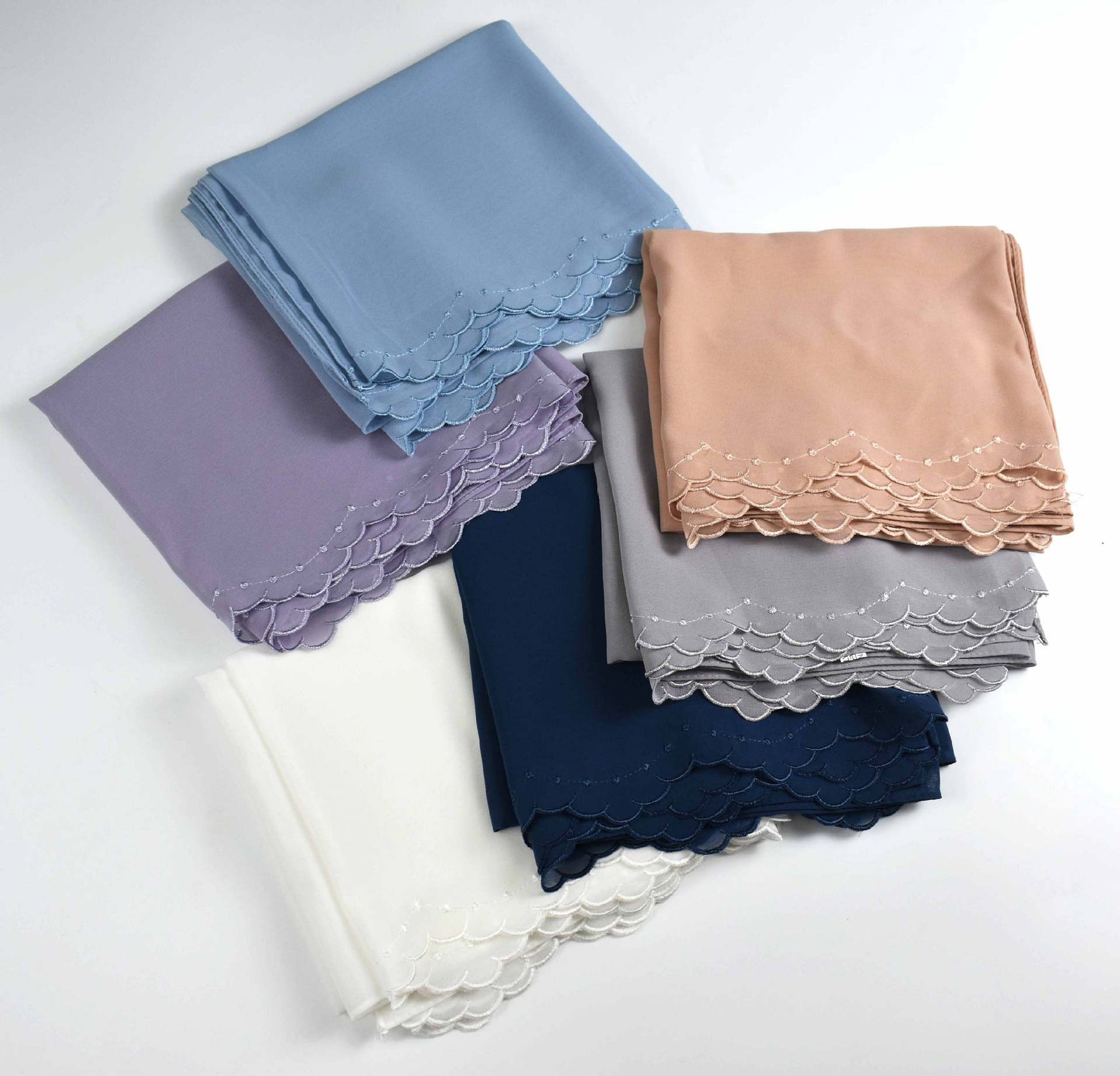 W-0009 plain pearl chiffon embroidery edge hijab scarf