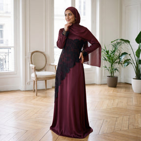LR1174  Plus size lace panel long sleeve waist-cinching dress