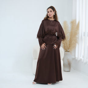 LR1178  Lace-Trim Polyester Top with Shawl & Skirt Set - Sold Separately
