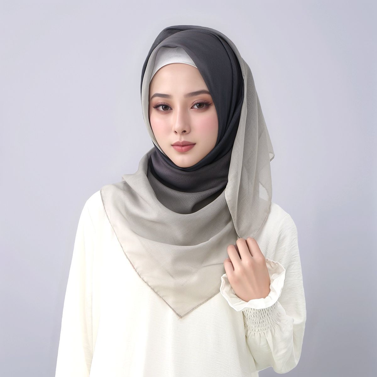 FH164  110*110cm  Printed Ombre Voile Square Scarf
