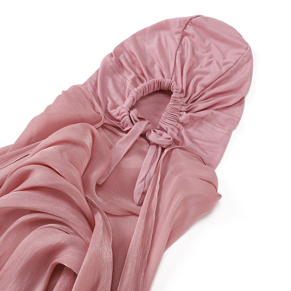 MSL355  Adjustable Cotton Jersey Muslim Cap+Island Satin Crepe Long Scarf