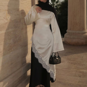 LR1180&LR1185  Back-Tie Waist-Cinched Viscose Long Sleeve Top + Skirt Set-Skirt Set - Mix & Match Set