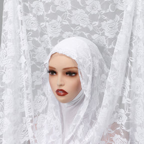SW159  Rose Lace Cap-Style Polyester Hijab
