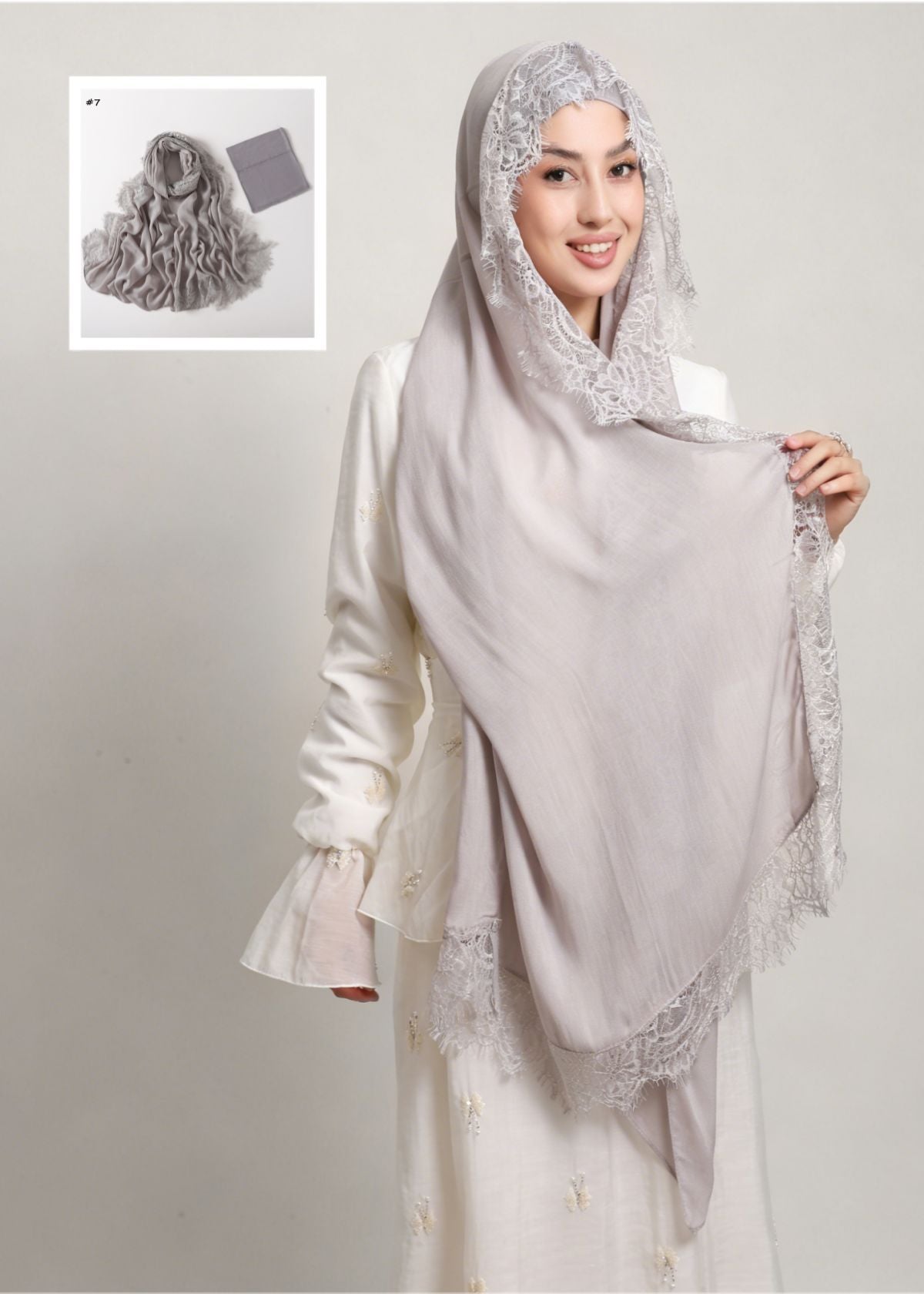 YZ347  Plain Modal Lace Hijab + Mercerized Cotton Tube Cap Set