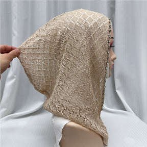 2133-895  Crystal-studded Shiny Thread Breathable Hollow-out Hijab Cap