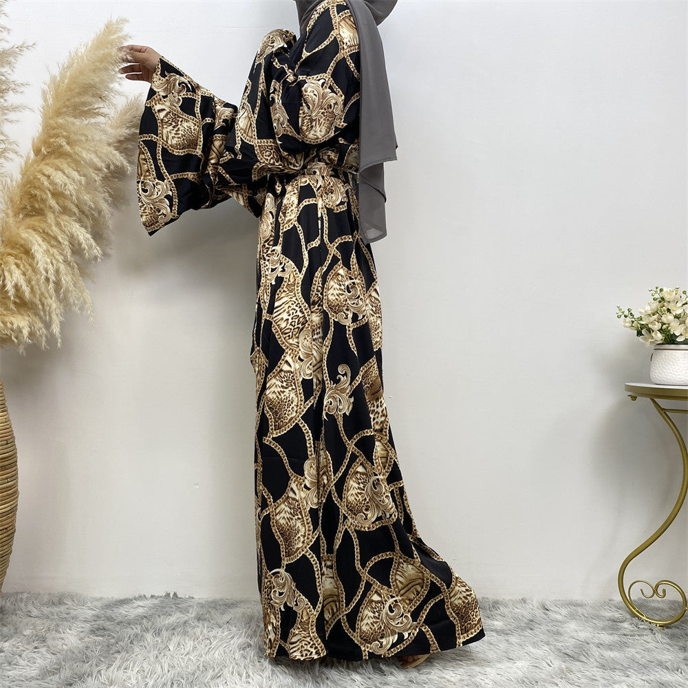 6528 printed muslim abaya dress