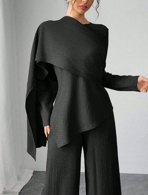 SY013  Elegant Casual Polyester Top + Wide-Leg Pants Set