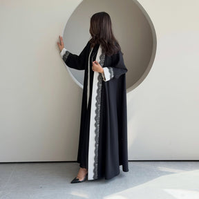 MQ266  Black Polyester Lace Patchwork Abaya